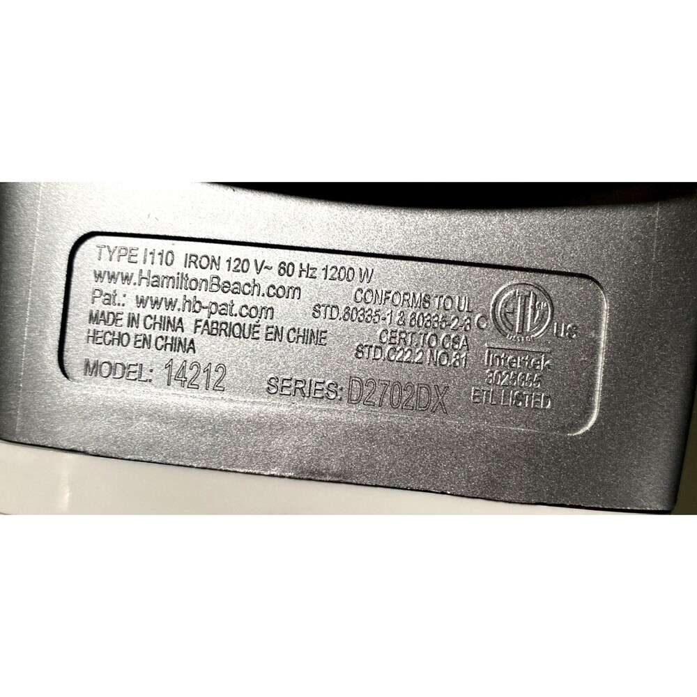 Hamilton Beach Retractable Cord Steam Iron, Stainless Steel Soleplate, 1200W - Picture 6 of 7